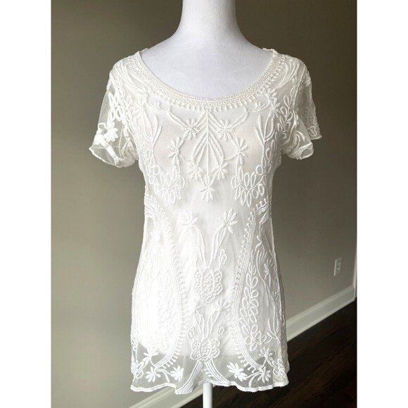 Vintage Fairy Dulcie Sheer Top Sz M Floral Embroidery Coachella Boh-Chic NWOT - Picture 1 of 12